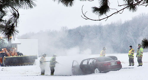Car gets stuck, catches fire